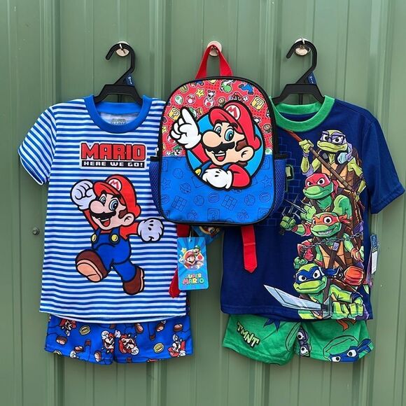 Ninja Turtles & Mario Graphic Print Tee & Shorts Sleep 2, 2-Piece Sets Size XS - Picture 1 of 10